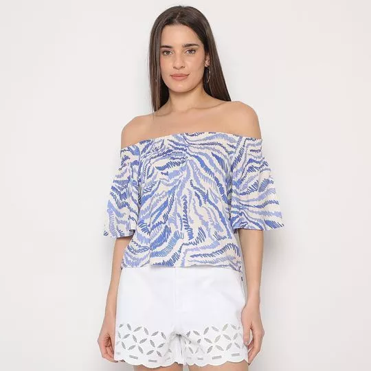 Blusa Com Recortes - Azul & Off White - ZINCO