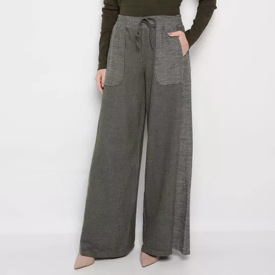 Calça Pantalona Com Bolsos- Verde Escuro- Use Modo