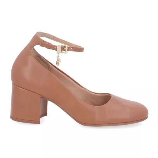 Sapato Em Couro- Marrom- Salto: 6cm- Usaflex