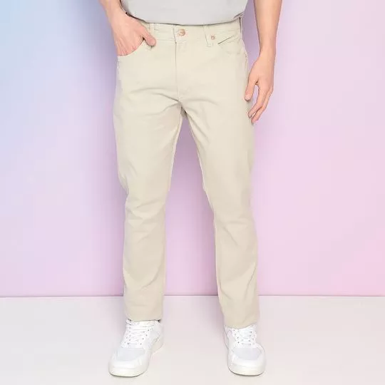 Calça Reta Com Bolsos- Bege Claro- Wrangler