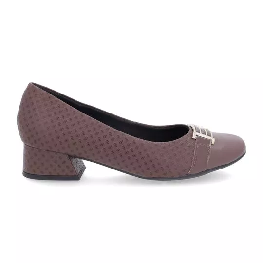 Sapato Em Couro Com Recortes- Marrom Escuro- Salto: 3cm- Usaflex