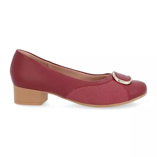 Sapato Em Couro- Vermelho Escuro- Usaflex