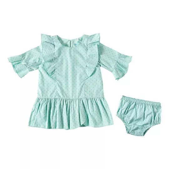 Vestido Poás Com Linho- Verde Água & Azul- Tip Top