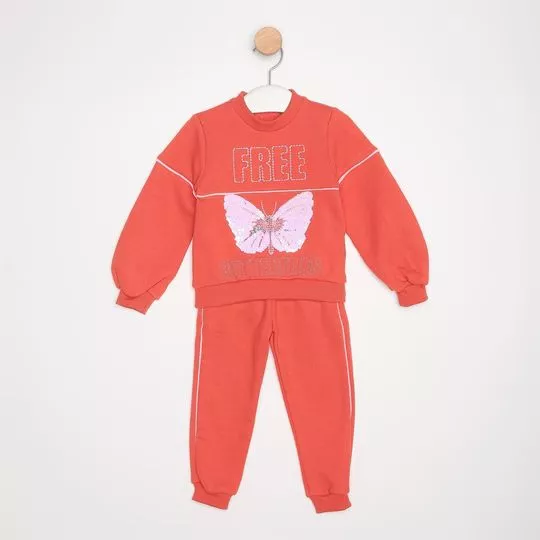 Conjunto De Blusão Borboleta & Calça Jogger- Coral & Rosa Claro- PETIT CHERIE
