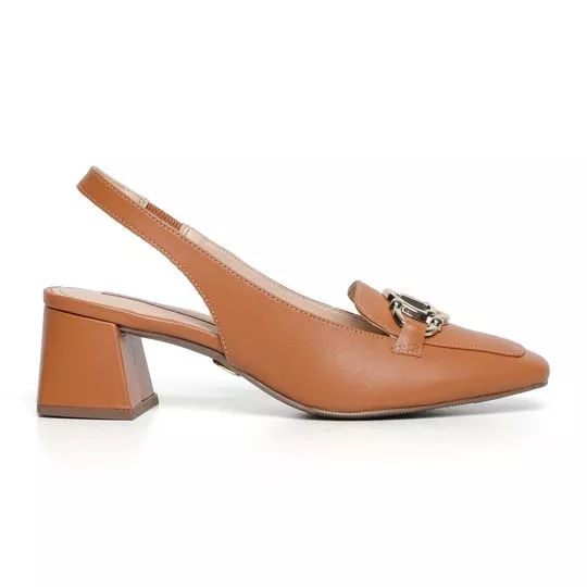 Slingback Liso Com Aplicação- Caramelo- Jorge Bischoff