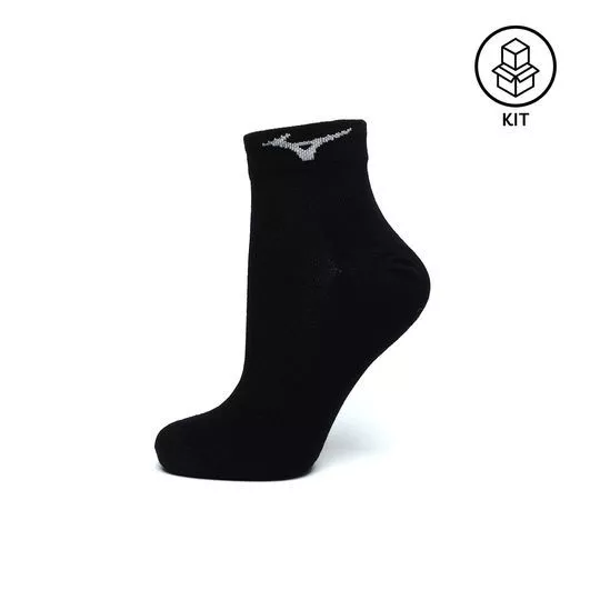 Kit De Pares De Meias Básica- Preto- 3 Pares- Mizuno