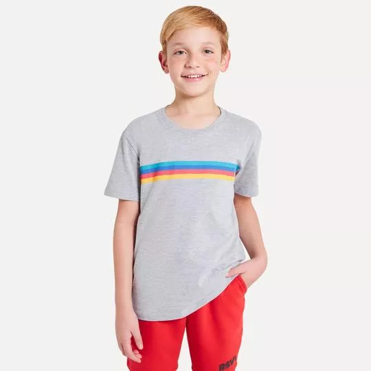 Camiseta Em Mescla- Cinza Claro & Amarela- Reserva Mini