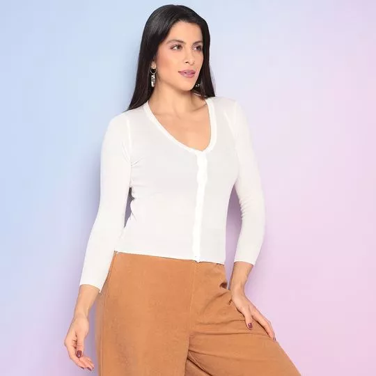 Cardigan Em Tricô- Off White- Zoomp