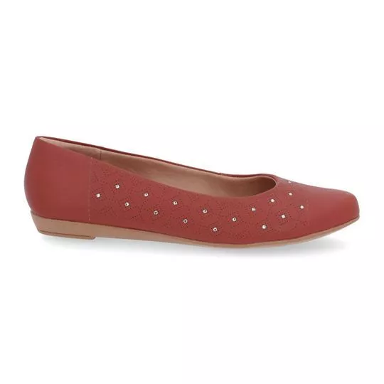 Sapatilha Em Couro- Vermelho Escuro- Usaflex