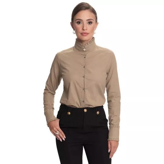 Camisa Com Pedrarias- Marrom Claro- Teodoro Camisaria