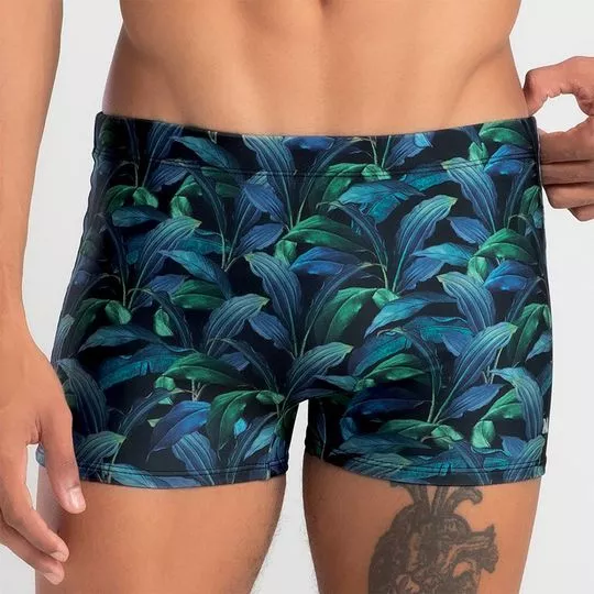 Sunga Boxer Folhagens- Preta & Azul