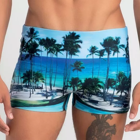 Sunga Boxer Tropical- Azul Claro & Verde Escuro