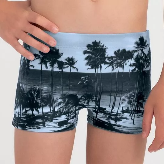Sunga Boxer Praia- Cinza Claro & Preta