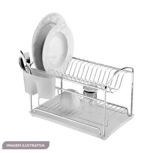 Escorredor De Louças 2 Andares<BR>- Prateado<BR>- 27x25x40cm<BR>- Future