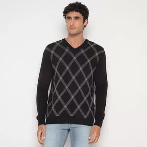 Suéter Em Tricô<BR>- Preto & Cinza