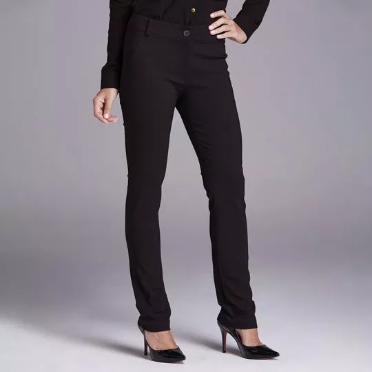 Calça Reta Com Bolsos- Preta