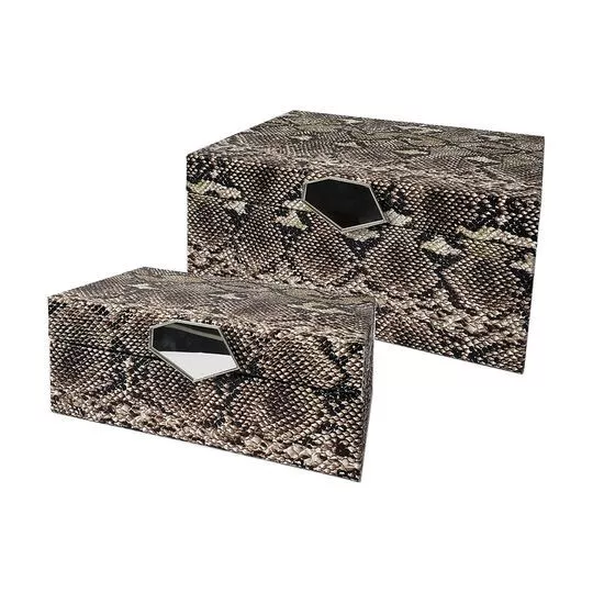 Jogo De Porta-Joias Animal Print- Bege & Marrom- 2Pçs- Btc Decor