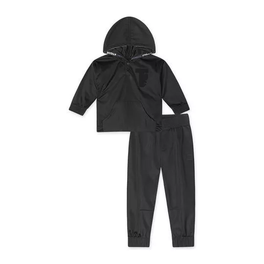 Conjunto De Blusão Com Bolso & Calça Jogger- Preto