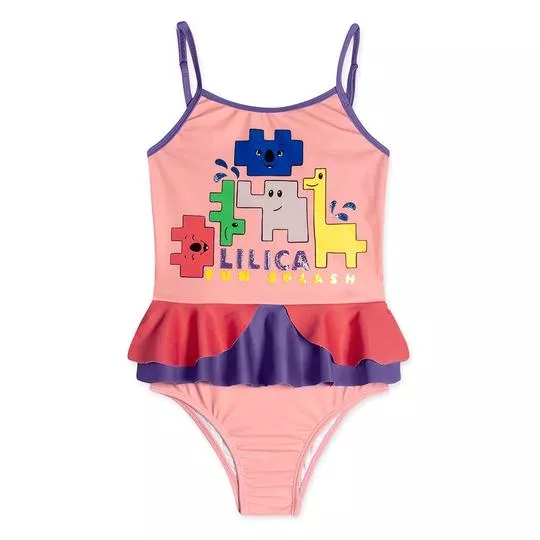 Maiô Quebra Cabeça Lilica Ripilica®- Laranja Claro & Roxo