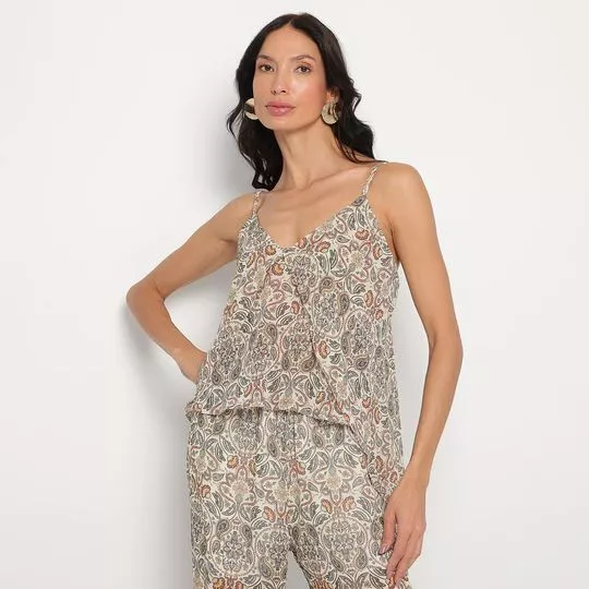 Regata Paisley Com Sobreposição- Bege & Preta