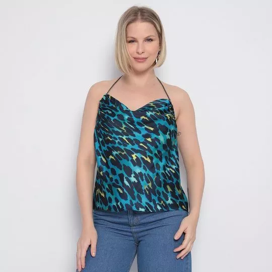Blusa Frente Única Acetinada- Azul & Azul Marinho- ZINCO