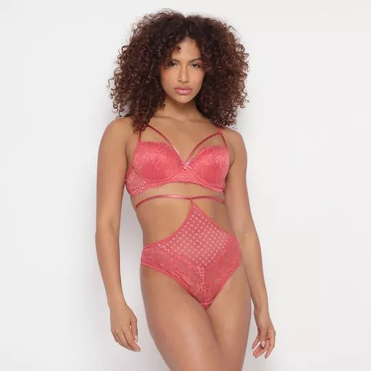 Conjunto De Soutien & Calcinha Tanga Strappy- Coral- Morena Rosa