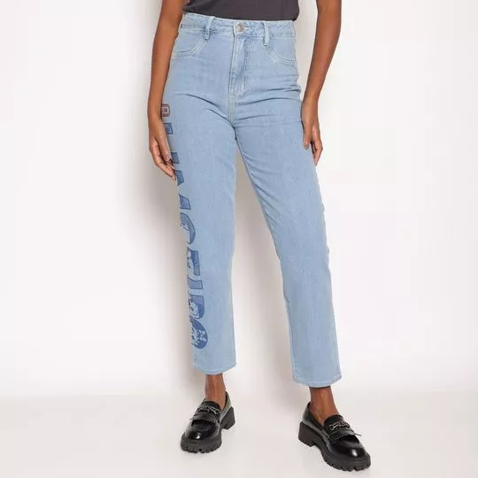 Calça Mom Com Inscrição- Azul Claro- ZINCO
