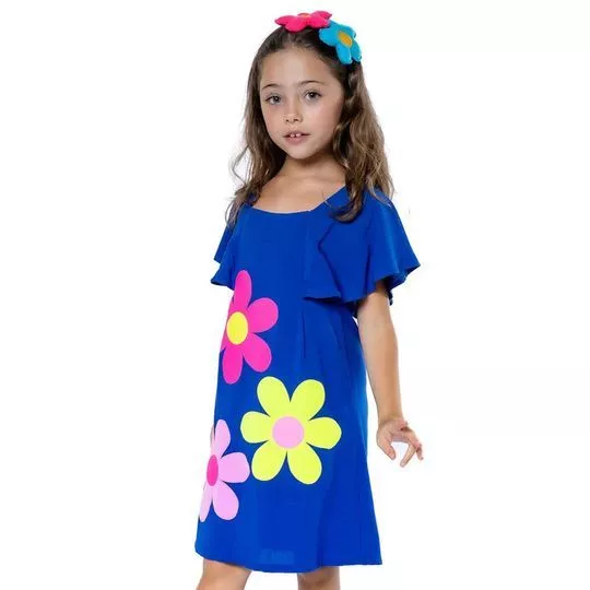 Vestido Florzinha- Azul Escuro & Pink- Viva Flor