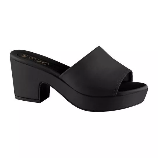 Tamanco Meia Pata Liso- Preto- Salto: 6cm- VIA UNO