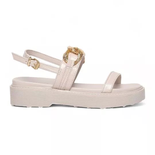 Sandália Em Couro Com Aplicação- Off White- Salto: 5,3cm- Schutz