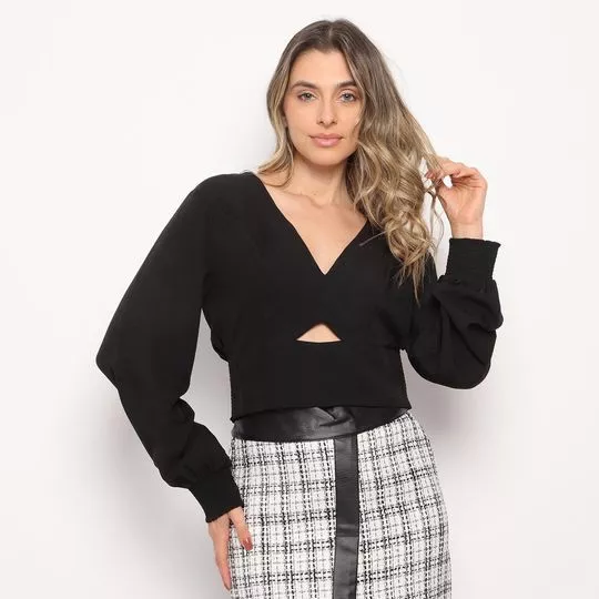 Blusa Com Recortes- Preta- ZINCO