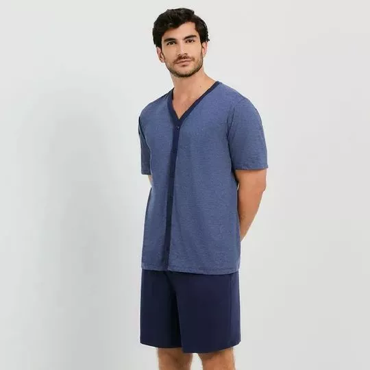 Pijama Com Recortes- Azul & Azul Marinho- HERING