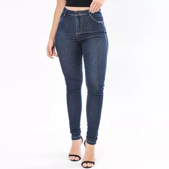 Calça Jeans Skinny Com Bolsos- Azul Marinho