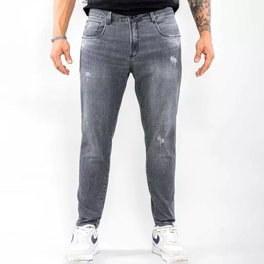 Calça Jeans Skinny Com Bolsos- Preta