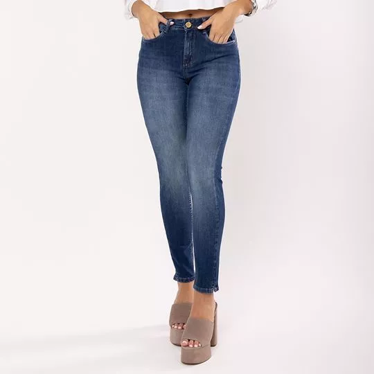 Calça Jeans Skinny Com Bolsos- Azul Escuro
