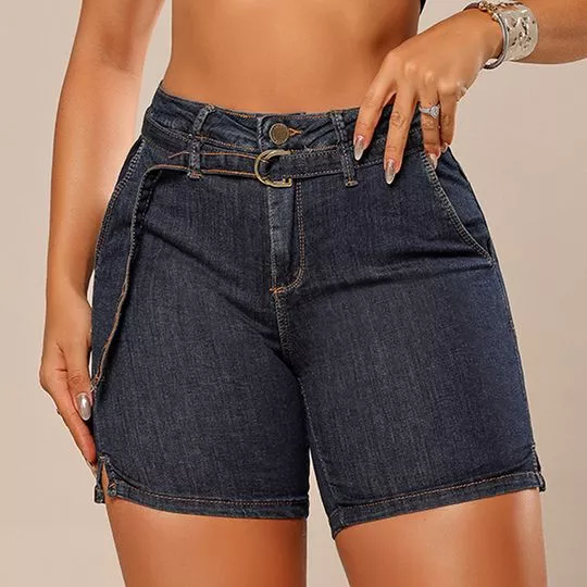 Short Jeans Com Bolsos - Azul Escuro