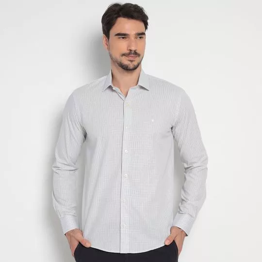 Camisa Slim Fit Xadrez- Branca & Azul Escuro- HSTL