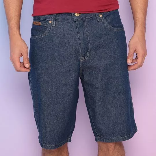 Bermuda Jeans Regular Com Recortes- Azul