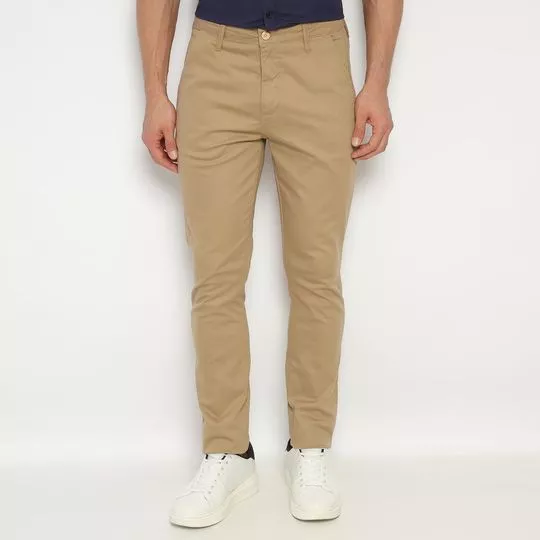 Calça Chino Com Recortes- Bege