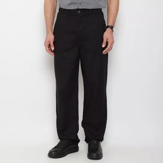 Calça Chino Ampla Com Bolsos- Preta