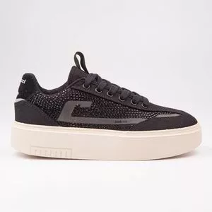 Tênis Plataforma Com Couro<BR>- Preto