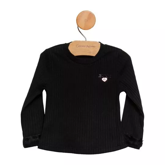 Blusa Canelada Com Laço- Preta- Gabriela Aquarela