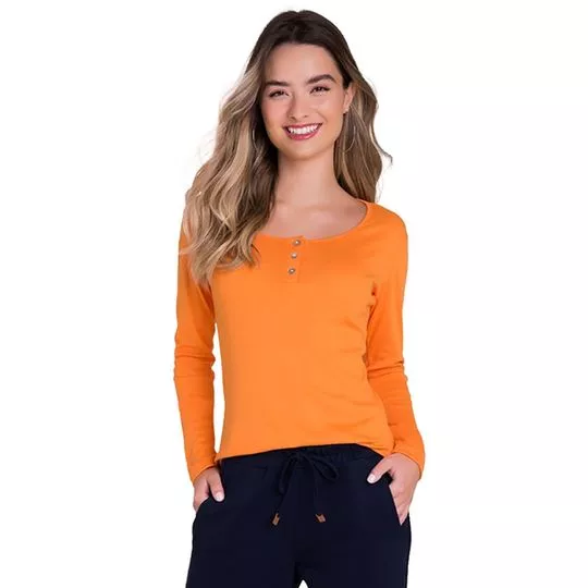 Blusa Com Botões- Laranja- Veggi