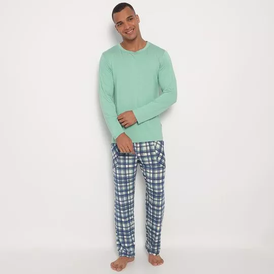 Pijama Xadrez- Verde Água & Azul Marinho- 2pçs
