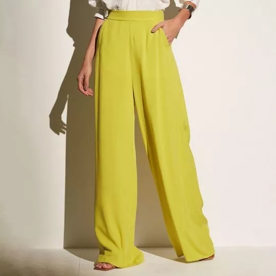 Calça Pantalona Com Franzidos- Verde Limão- Sommer