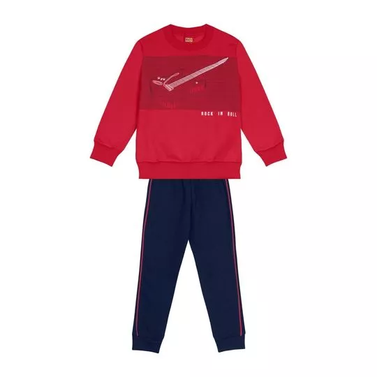 Conjunto De Blusão Guitarra & Calça Jogger- Vermelho & Azul Marinho- Kyly