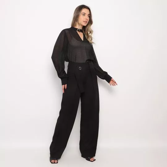 Calça Reta Com Pregas- Preta- ZINCO