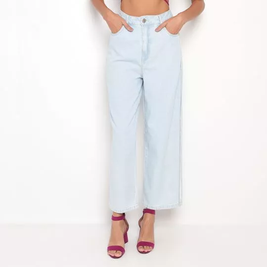Calça Jeans Wide Leg Com Bolsos- Azul Claro- ZINCO