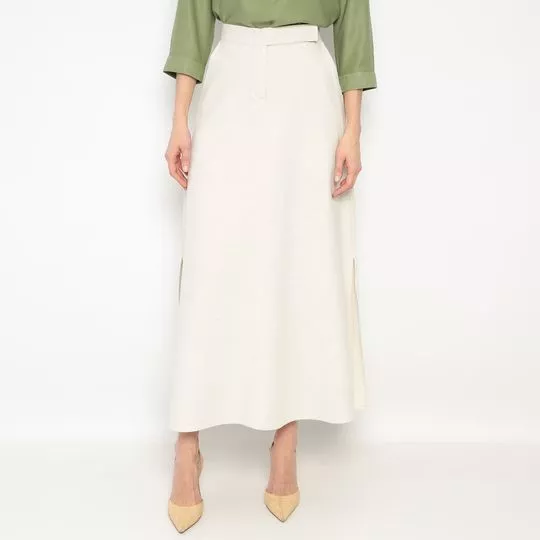Saia Midi Com Linho- Off White- VIP RESERVA