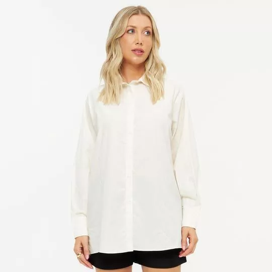 Camisa Alongada Com Bordados- Branca- Lança Perfume